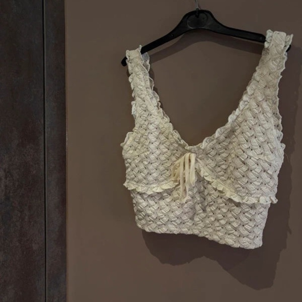 Meshki Cream Lace-Accented Top